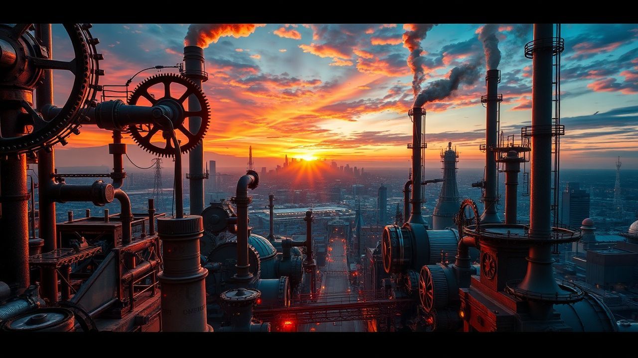 Vivid Steampunk City Brass at Sunset