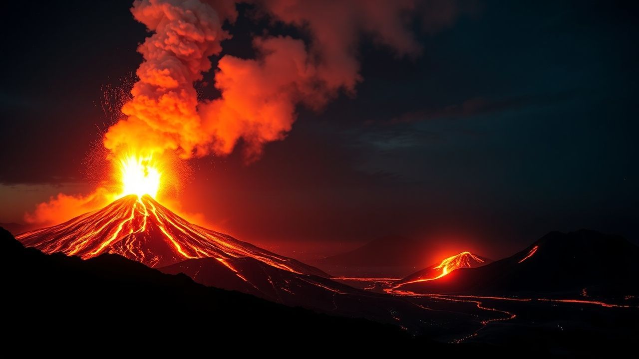 Tranquil Volcanic Eruption Lava by Night