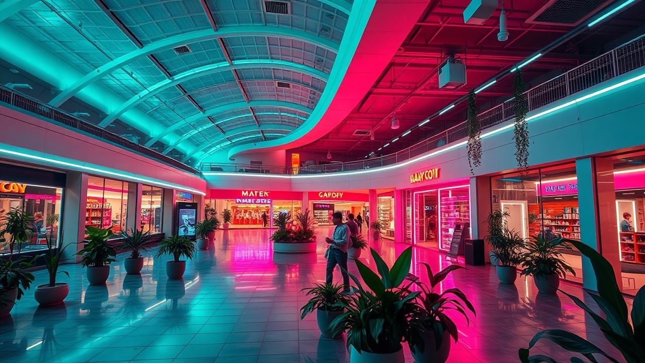 Shimmering Empty Mall 90s Neon Dreams