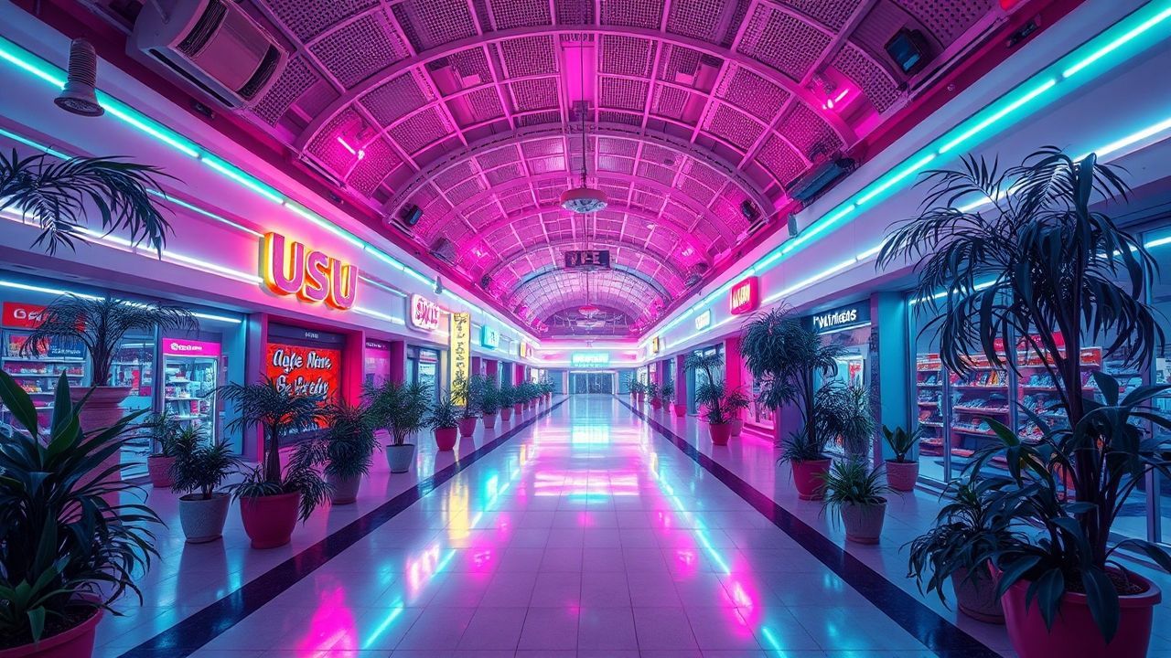 Exquisite Empty Mall 90s Neon Dreams