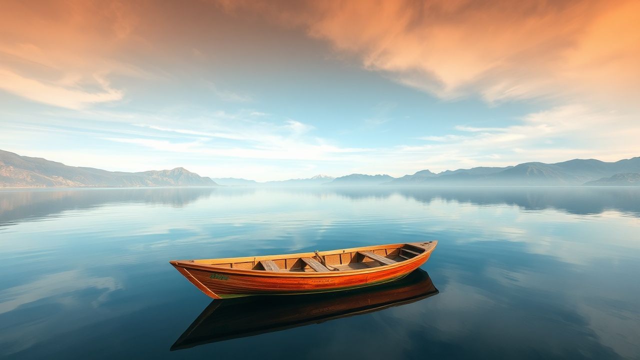 Majestic Single Boat Calm Reflections