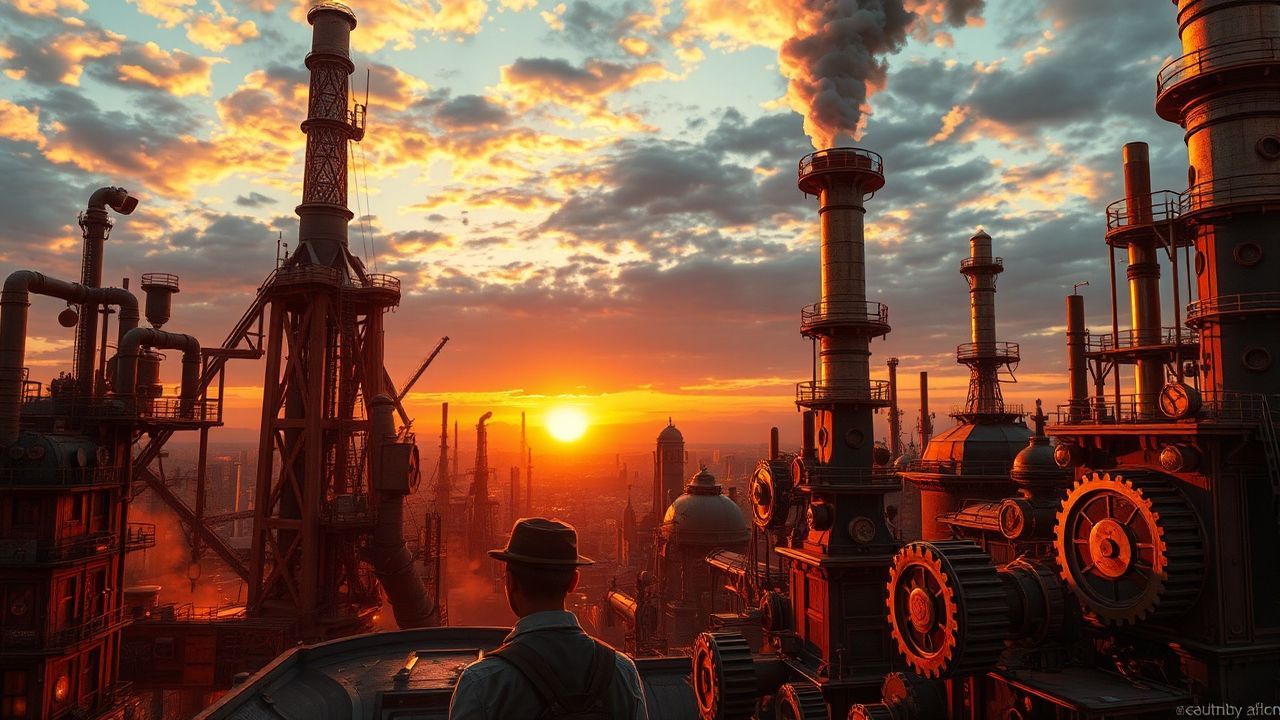 Mystical Steampunk City Brass at Sunset
