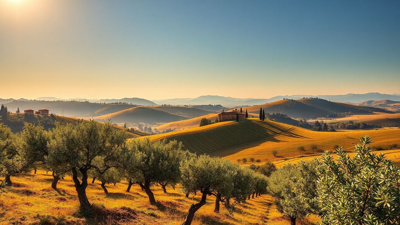 Vivid Tuscany Olive Grove in Golden Light