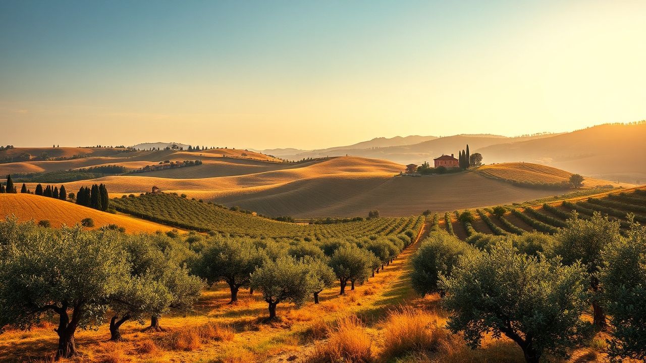 Radiant Tuscany Olive Grove in Golden Light