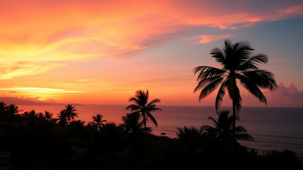 Lush Palm Silhouettes Orange at Sunset