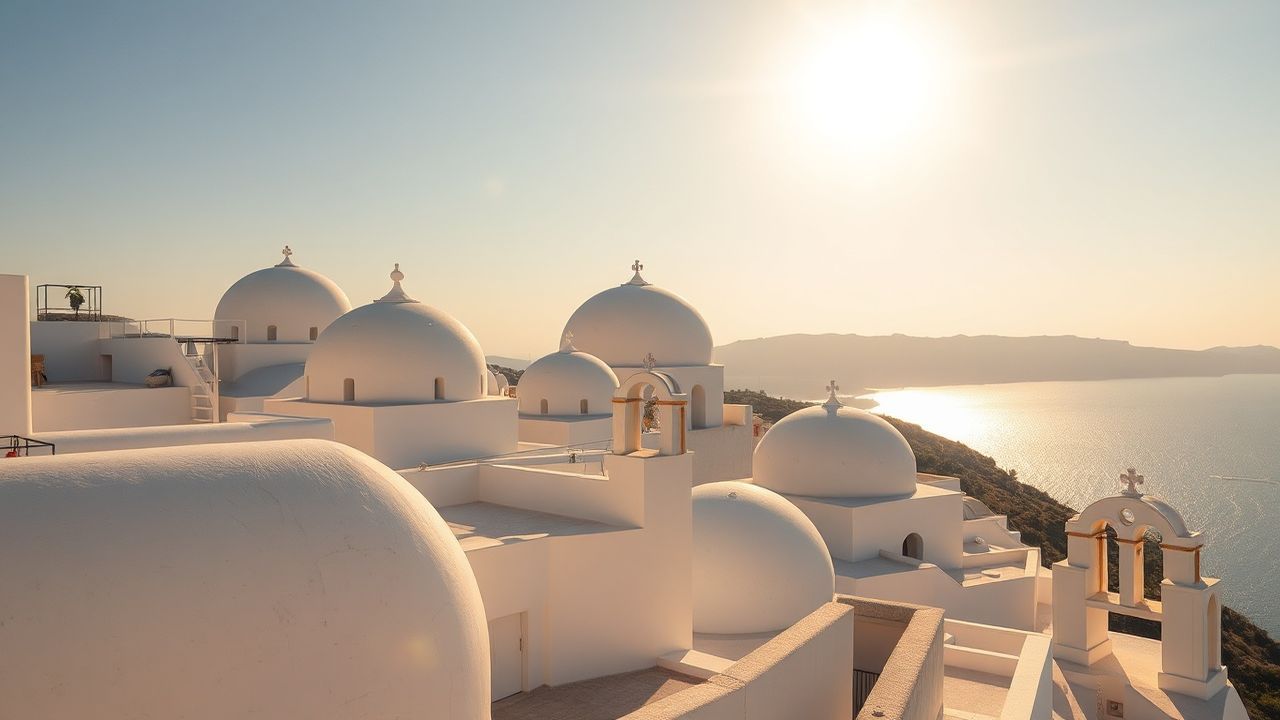 Mystical Santorini Domes White at Sunset