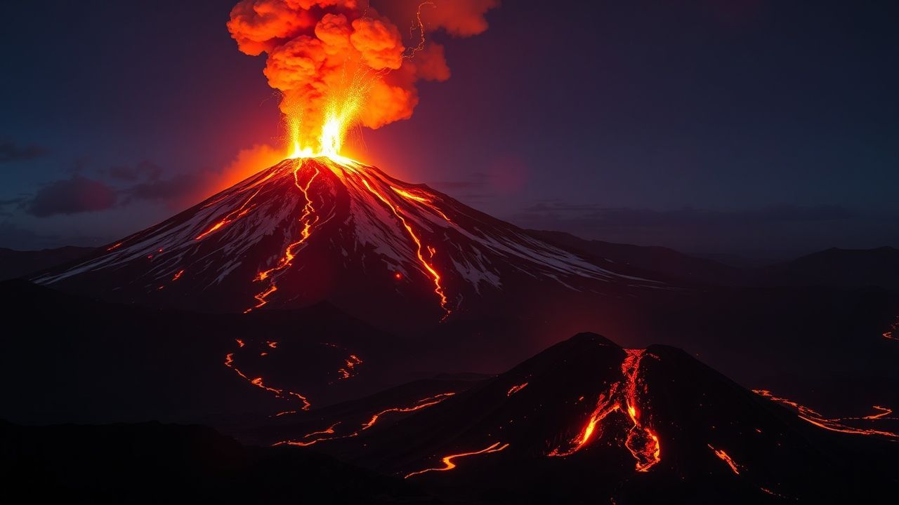 Lustrous Volcanic Eruption Lava by Night