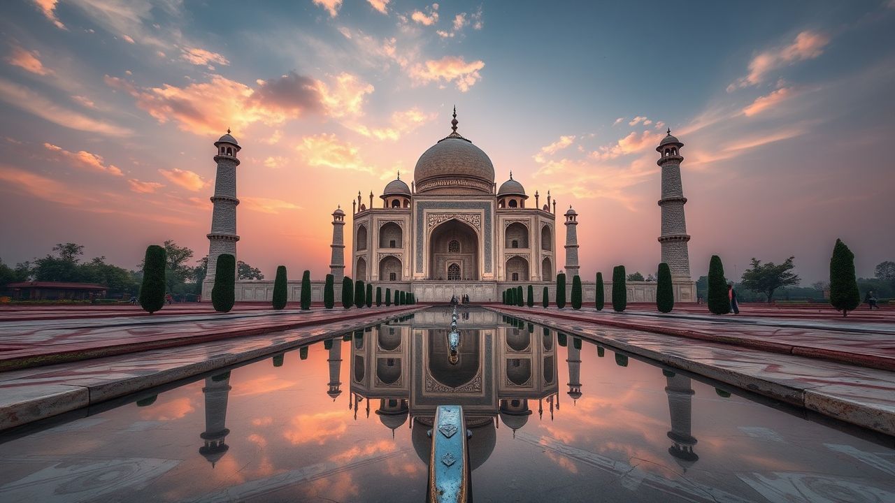 Golden Taj Mahal Symmetry at Sunrise