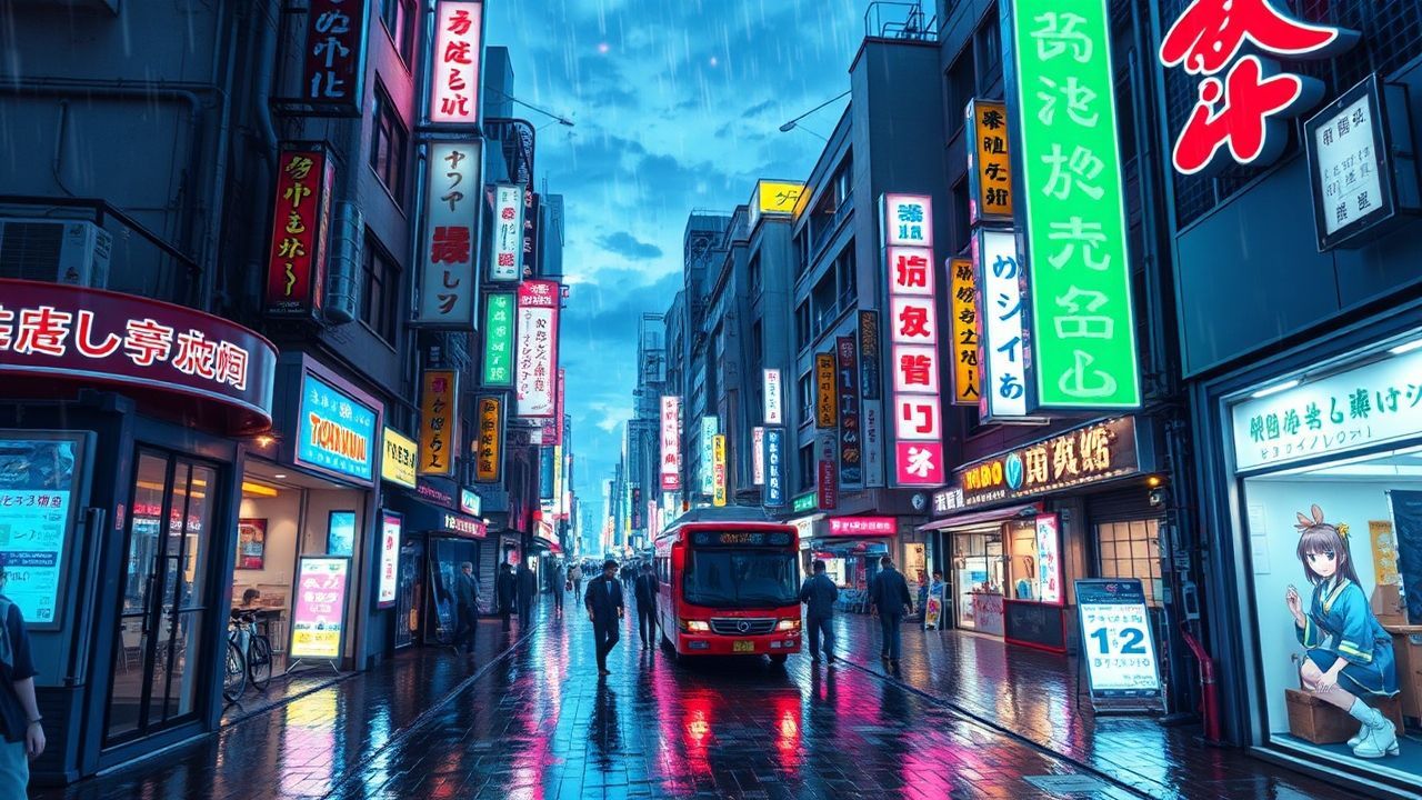 Mystical Tokyo Street Signs in the Rain