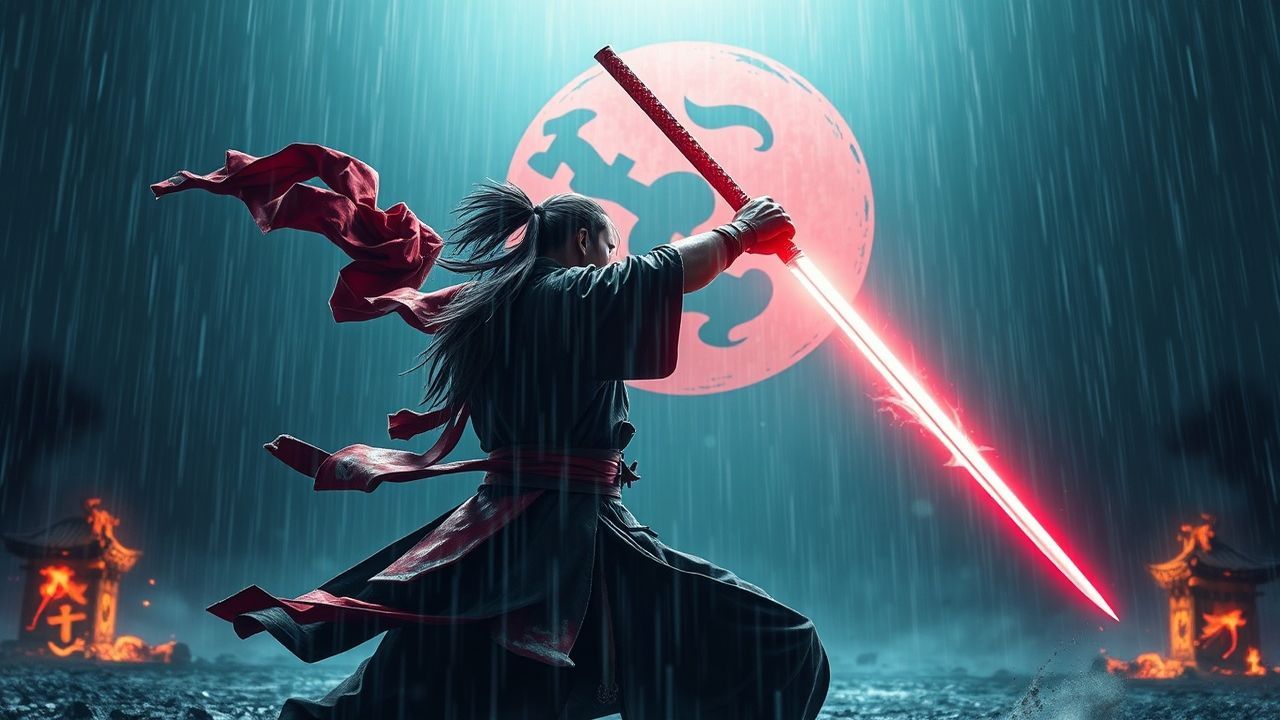 Brilliant Samurai Duel Dark in the Rain
