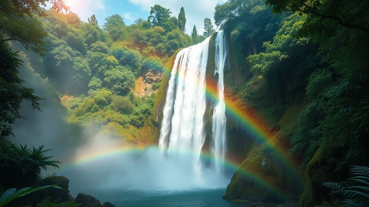 Resplendent Jungle Waterfall Hidden in the Mist