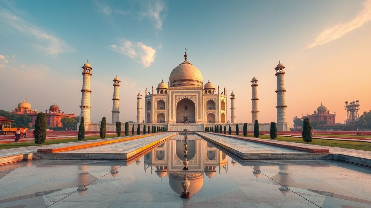 Vivid Taj Mahal Symmetry at Sunrise