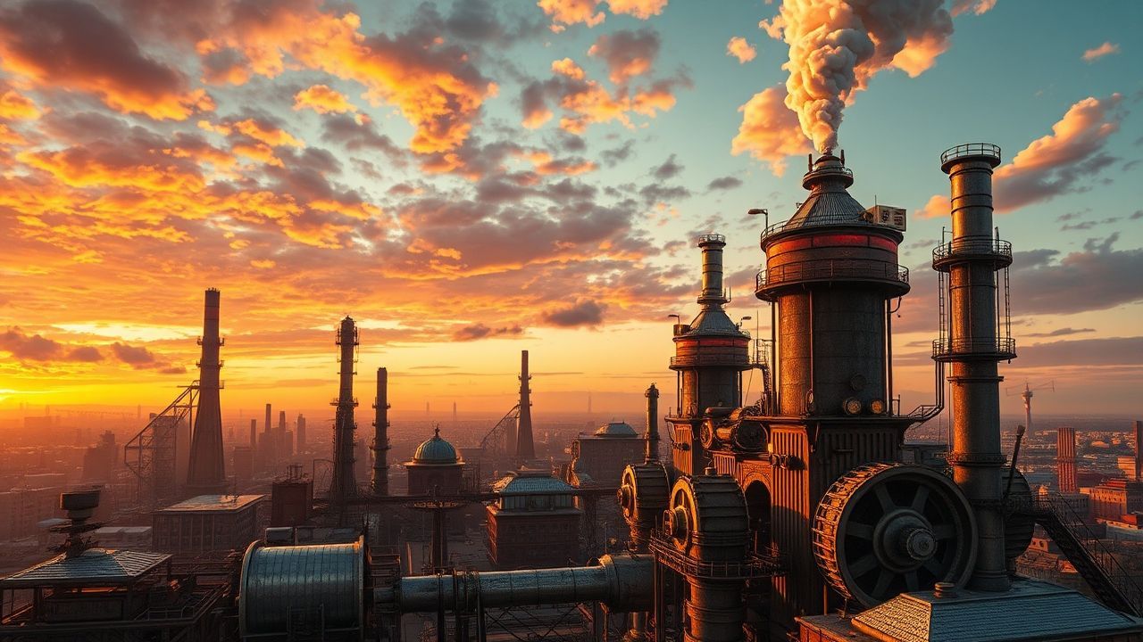 Splendid Steampunk City Brass at Sunset