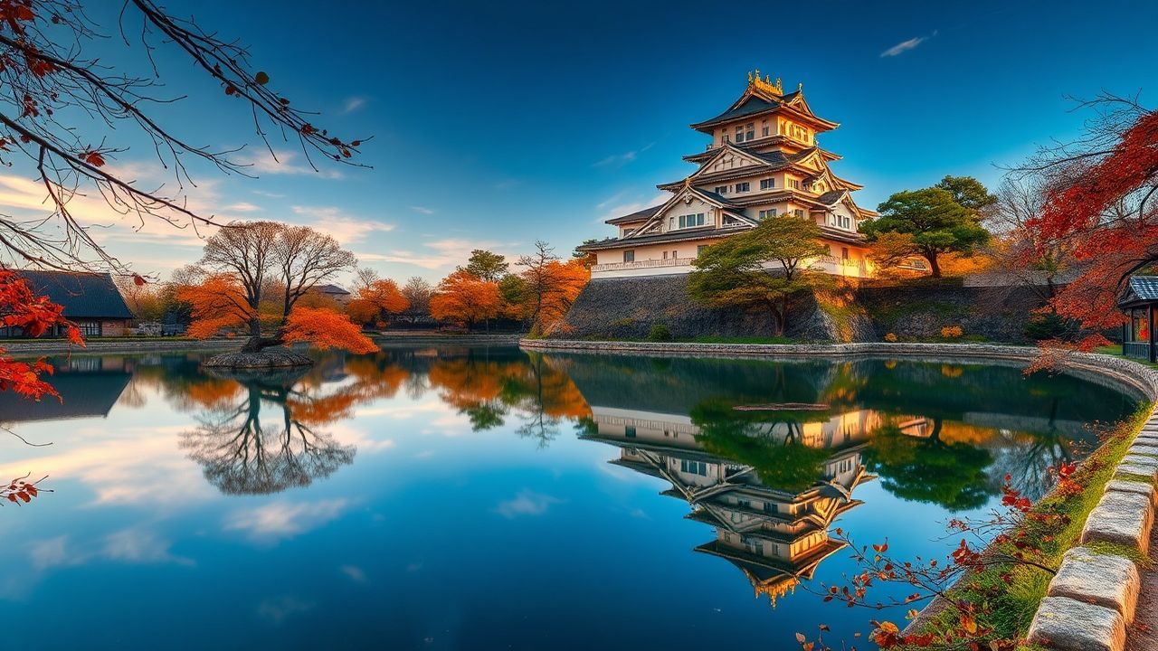Towering Japanese Castle Maple in Autumn