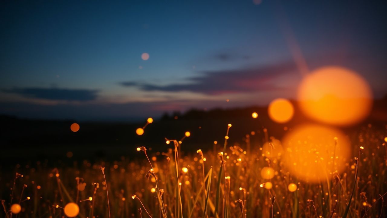 Vibrant Fireflies Field Warm by Night