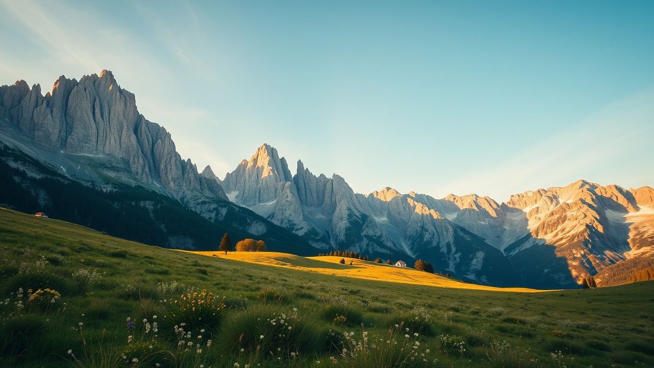 Enchanting Dolomites Peaks Alpine in Golden Light