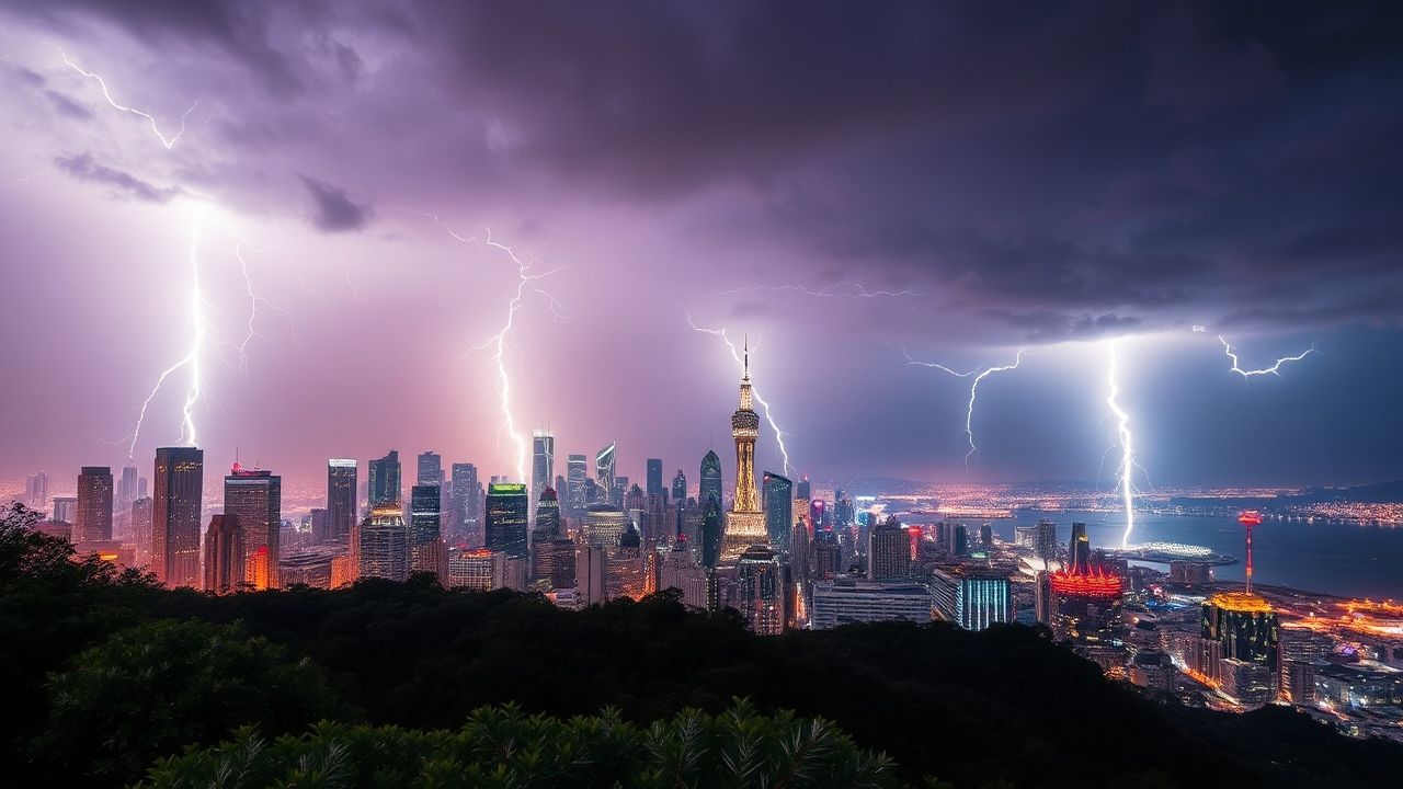Stunning Lightning Bolt City by Night