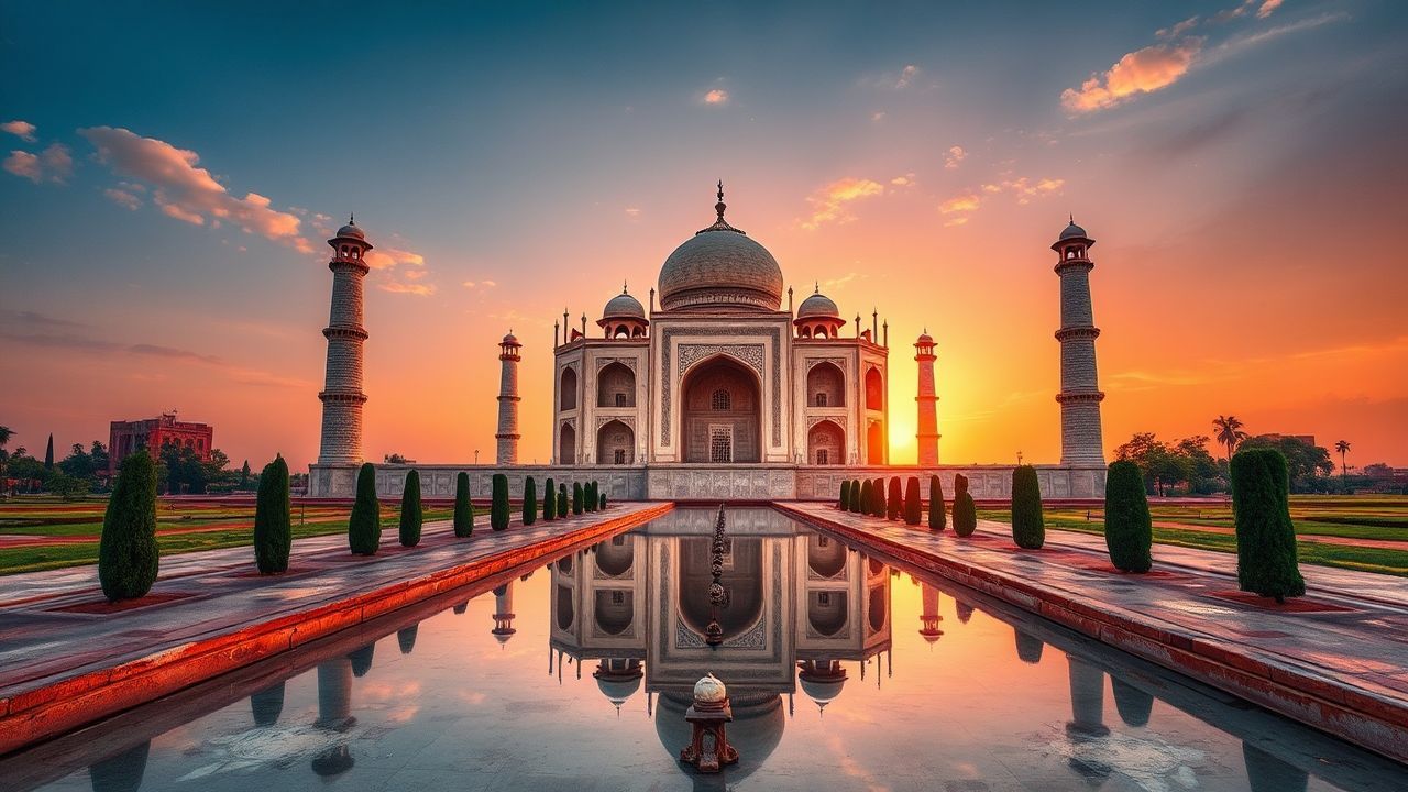 Timeless Taj Mahal Symmetry at Sunrise