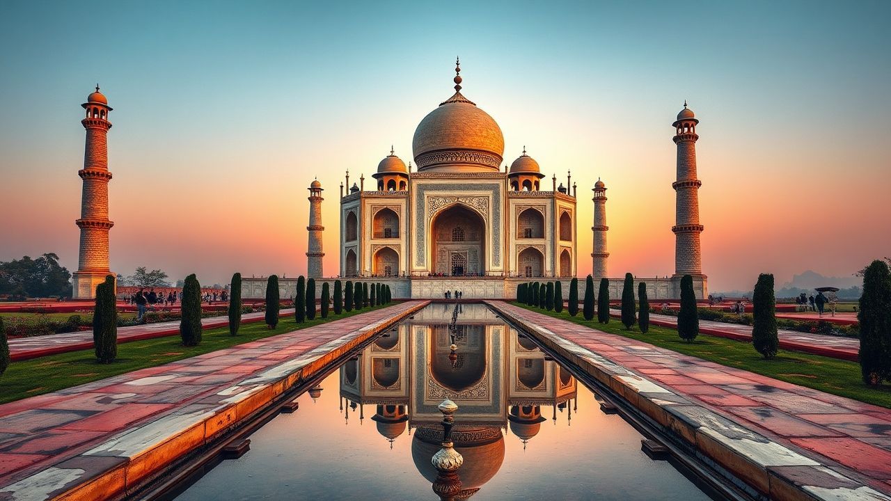 Sprawling Taj Mahal Symmetry at Sunrise