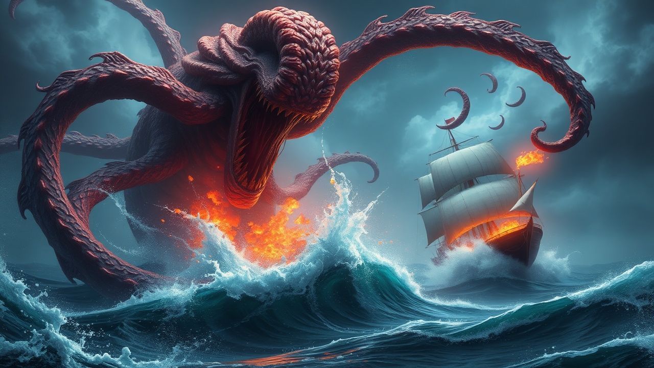 Celestial Kraken Attacking Ship Storm