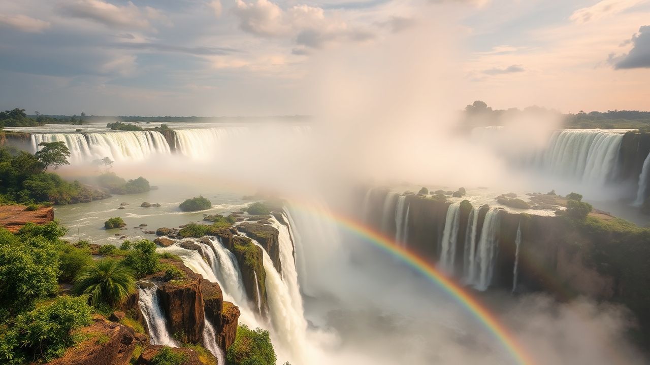 Tranquil Iguazu Falls Hundreds Panorama