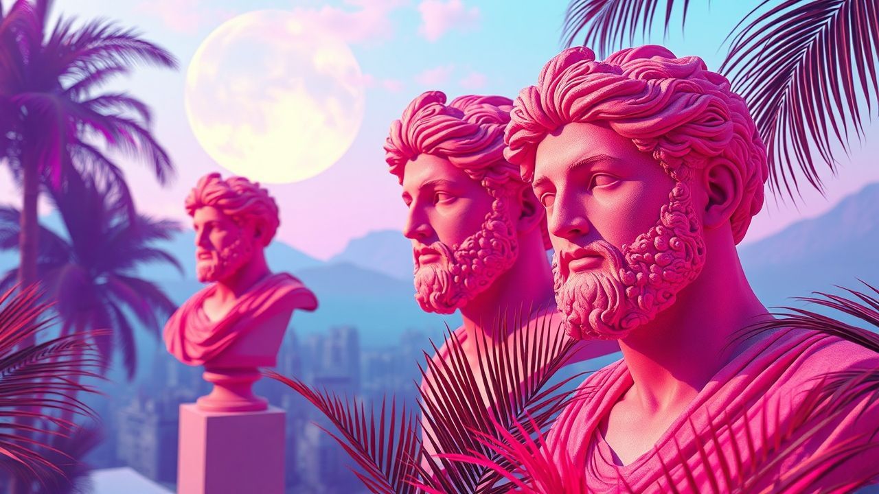 Vibrant Vaporwave Roman Busts