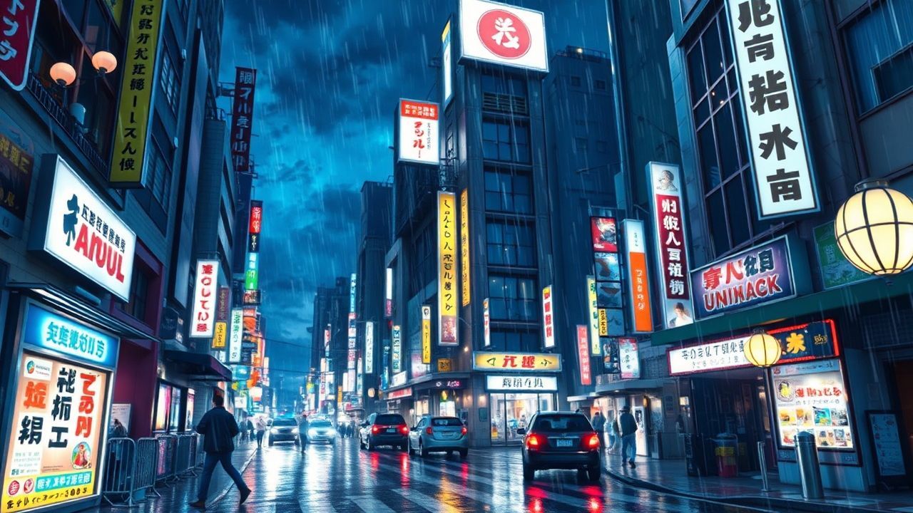 Sublime Tokyo Street Signs in the Rain