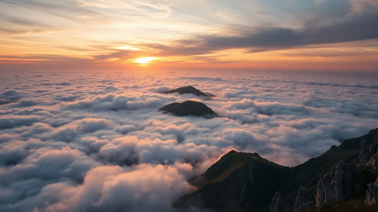 Golden Sea Clouds Peaks in the Mist
