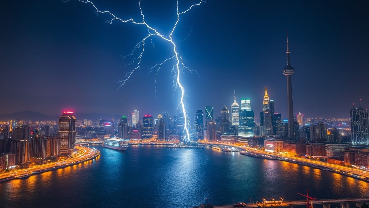 Lustrous Lightning Bolt City by Night