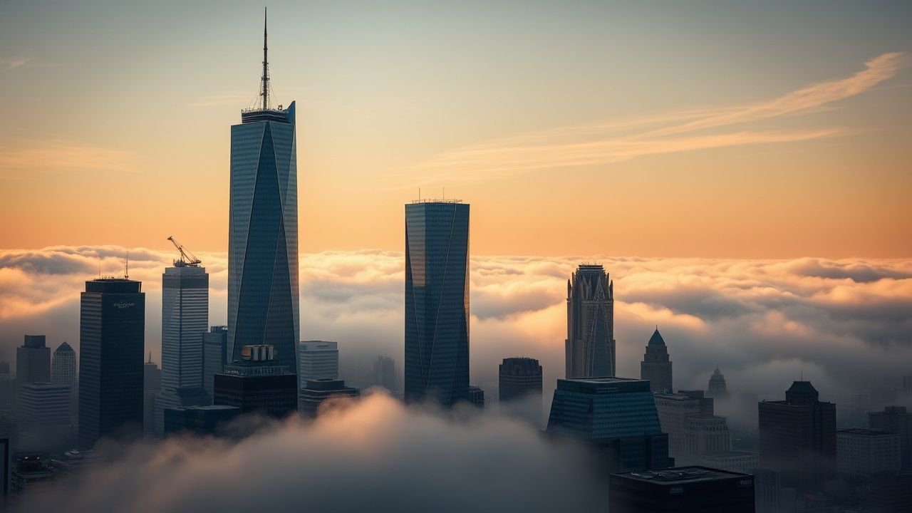 Legendary City Skyscrapers Emerging in the Mist