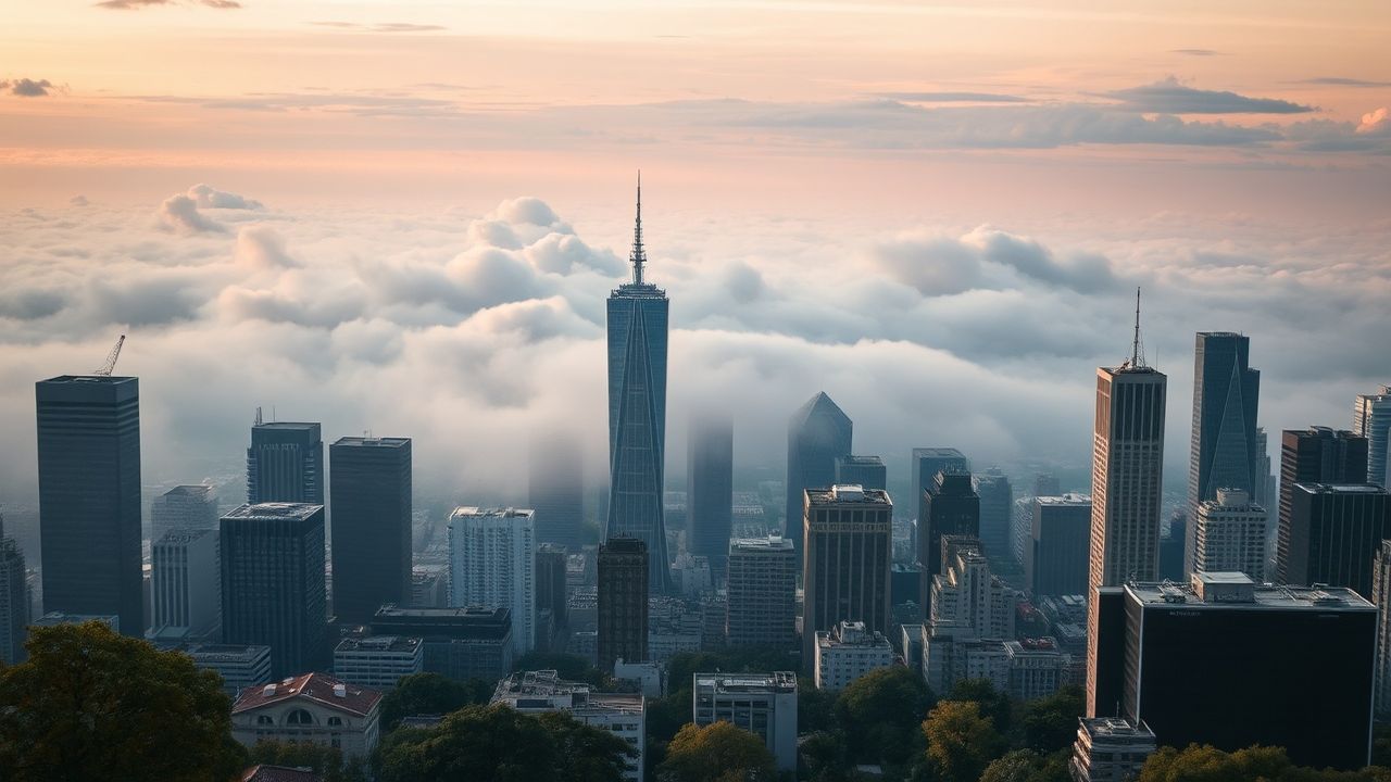 Enchanting City Skyscrapers Emerging in the Mist