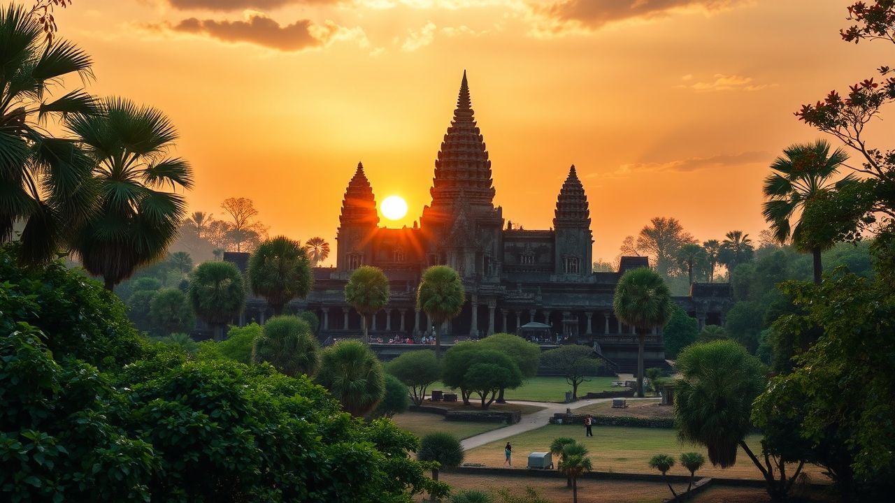 Magnificent Angkor Wat Wat Temple at Sunrise