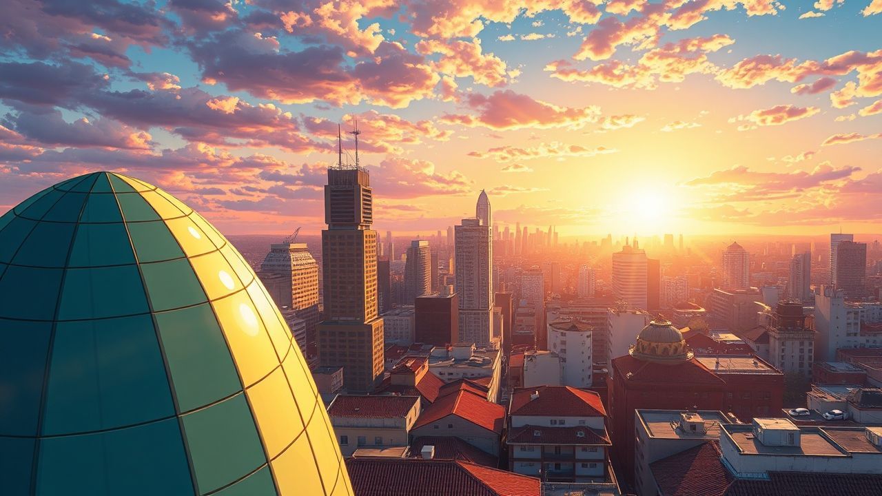 Lustrous Anime Cityscape Hour in Golden Light