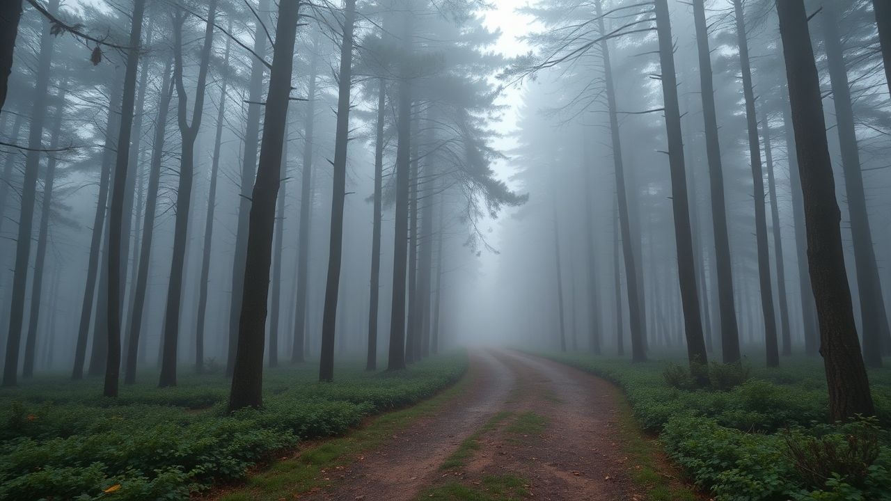 Enchanting Foggy Pine Forest