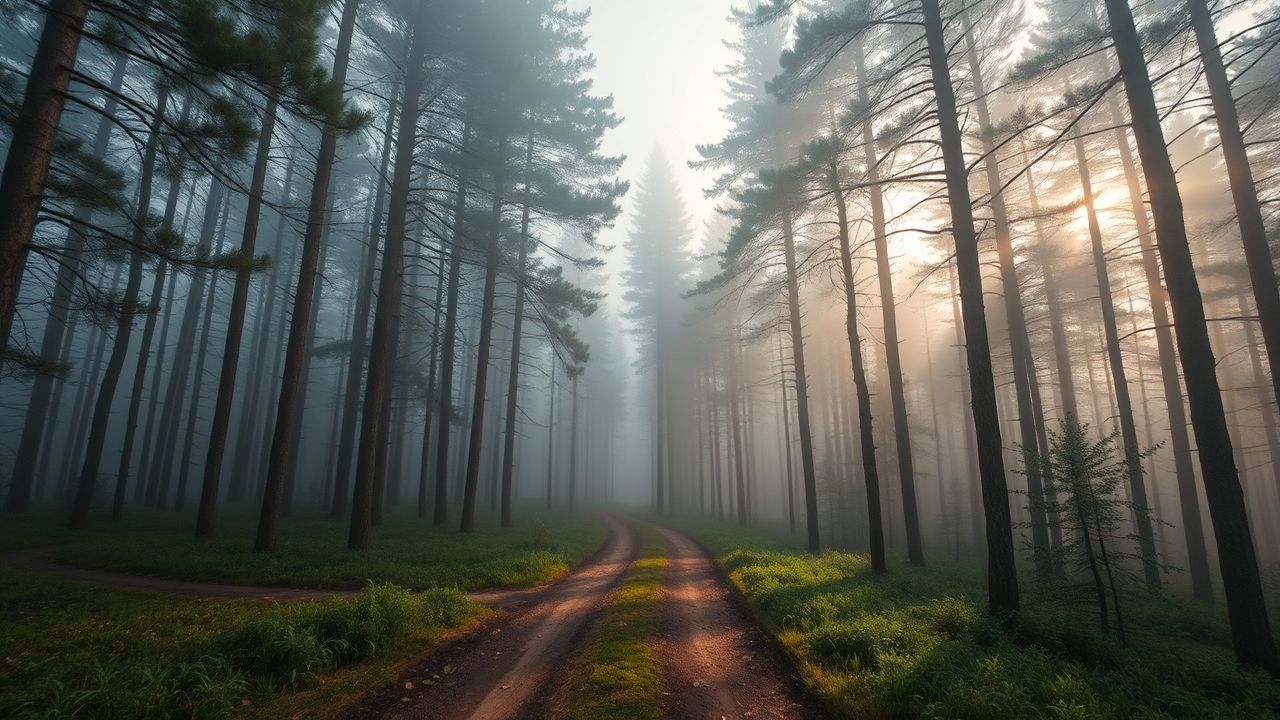 Verdant Foggy Pine Forest