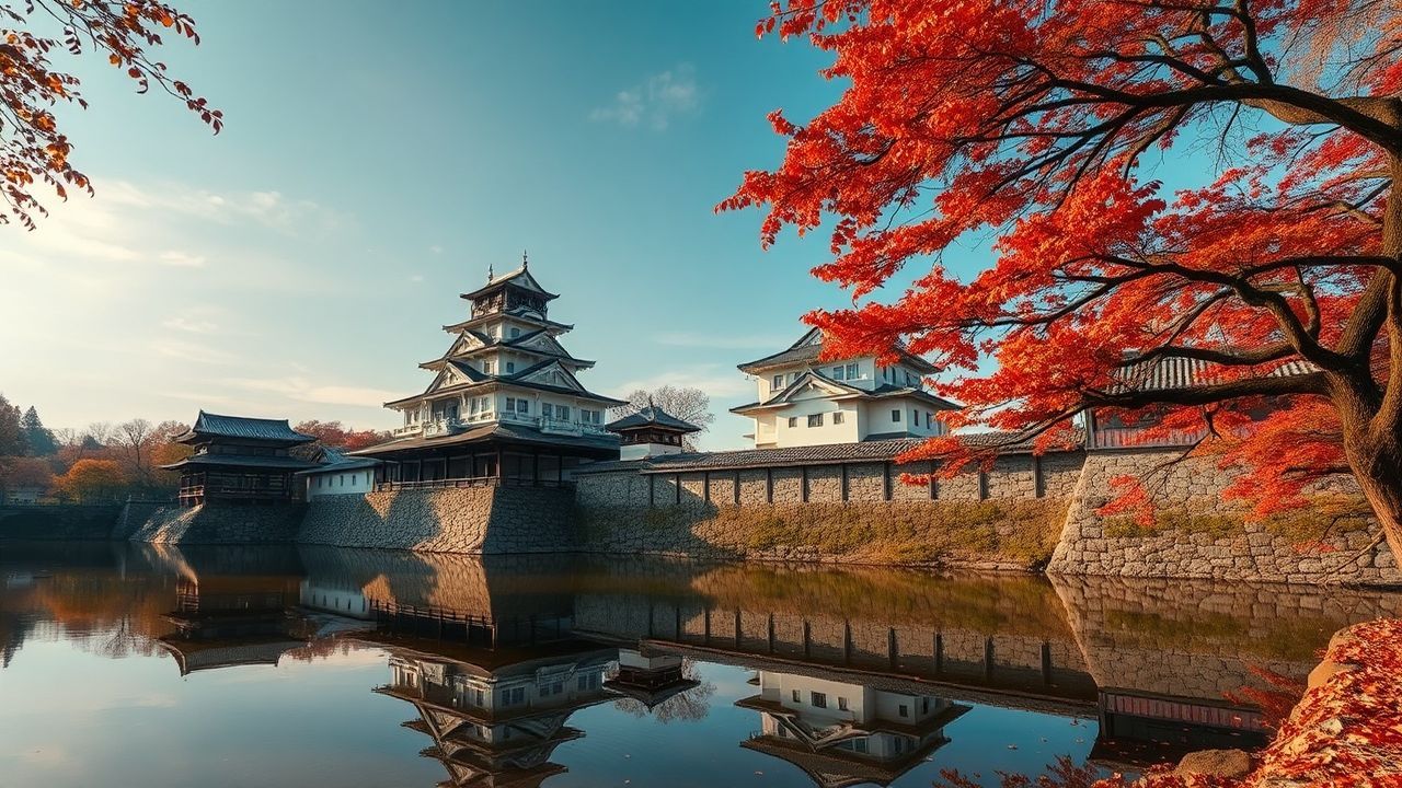 Magnificent Japanese Castle Maple in Autumn