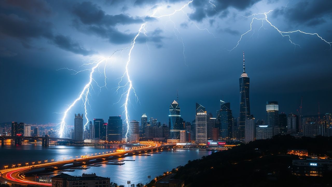 Cosmic Lightning Bolt City by Night