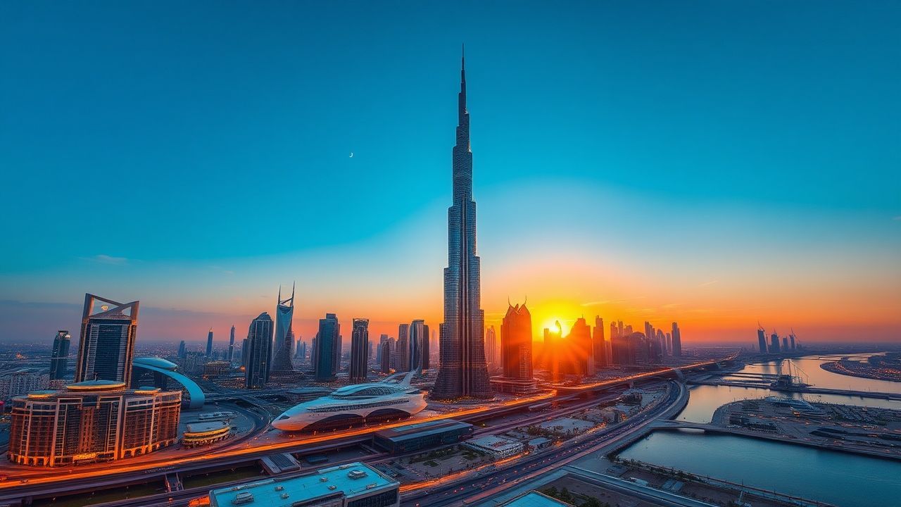 Serene Dubai Futuristic Towers at Sunset