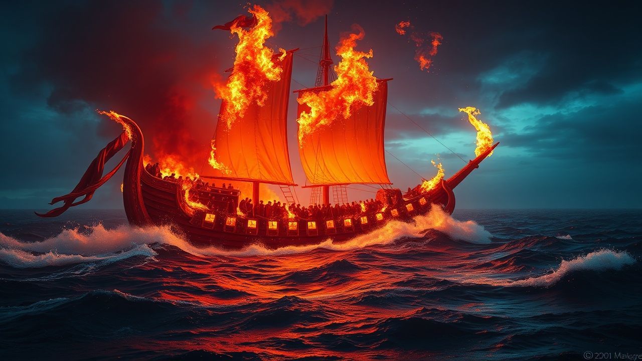 Sinister Viking Funeral Burning by Night