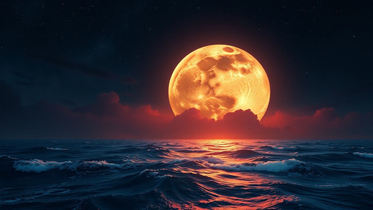 Golden Giant Moon Touching by Night