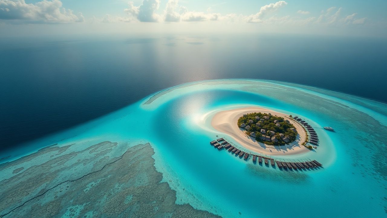 Shimmering Maldives Sandbar Island from Above
