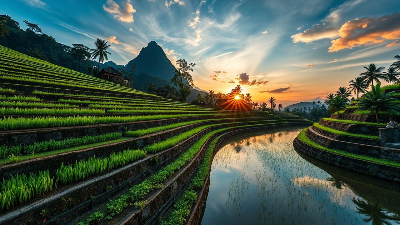 Tranquil Bali Rice Terraces Reflections