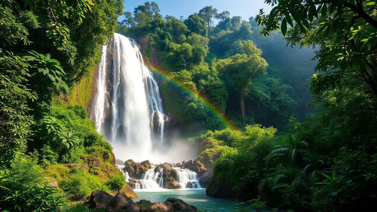 Vivid Jungle Waterfall Hidden in the Mist
