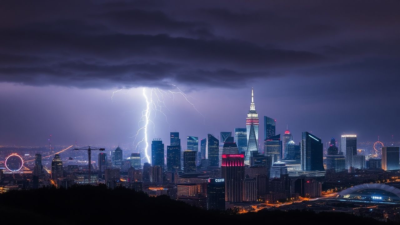 Dramatic Lightning Bolt City by Night
