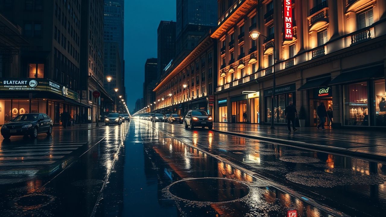 Arcane Street Reflections Lights in the Rain