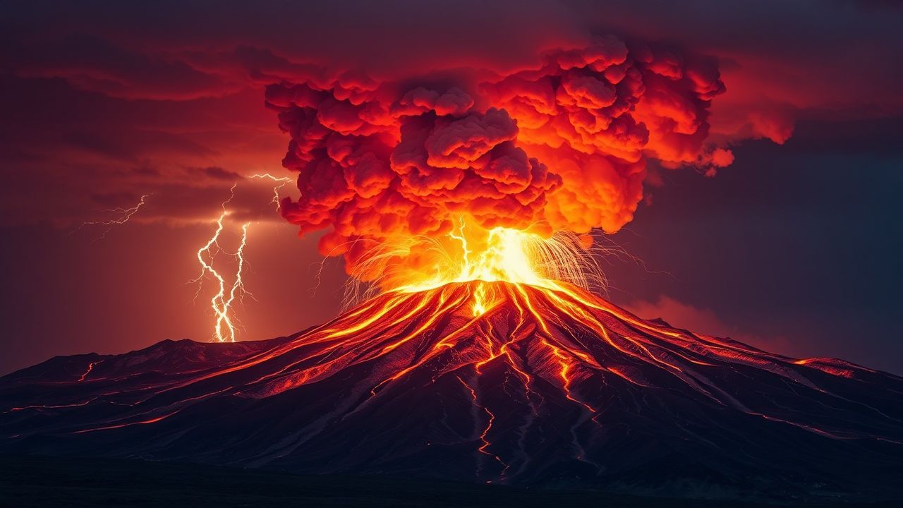 Splendid Volcanic Lightning Eruption