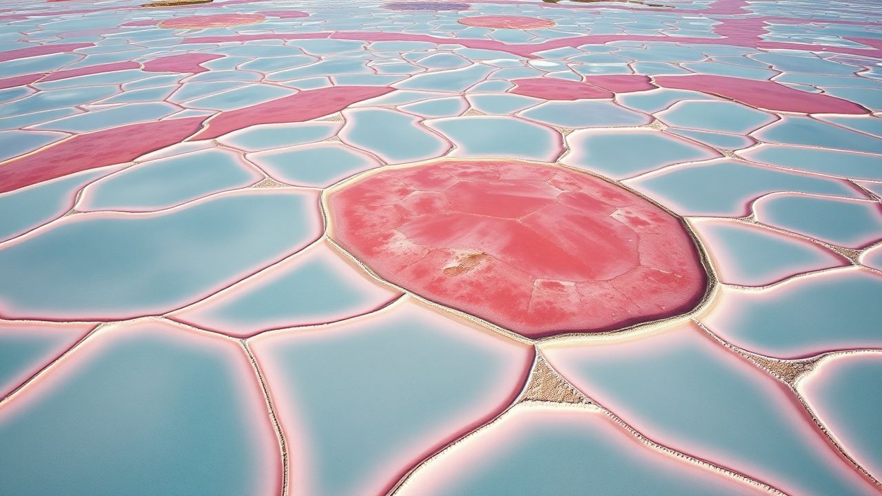 Ornate Salt Ponds Pink from Above