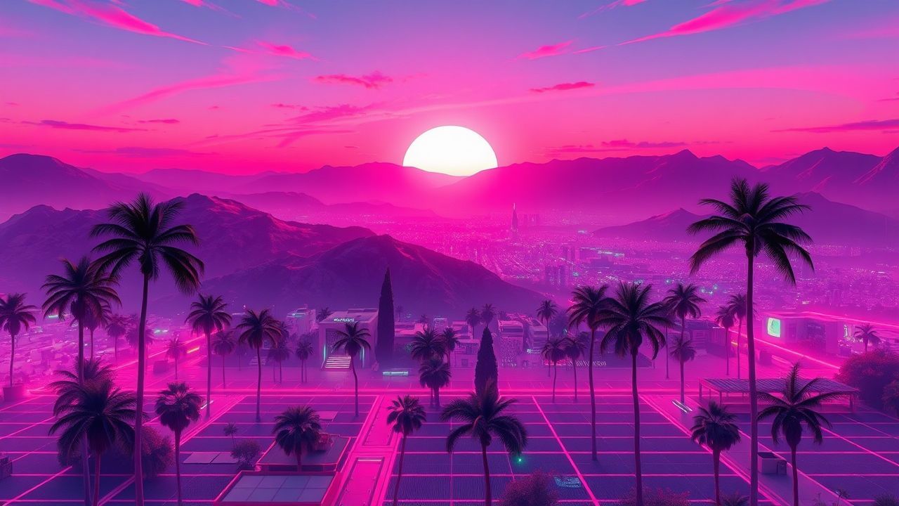 Mesmerizing Synthwave Grid Mountains at Sunset