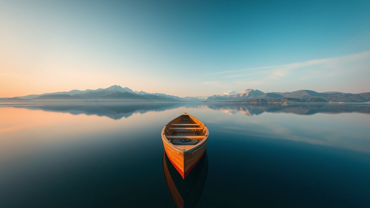 Celestial Single Boat Calm Reflections