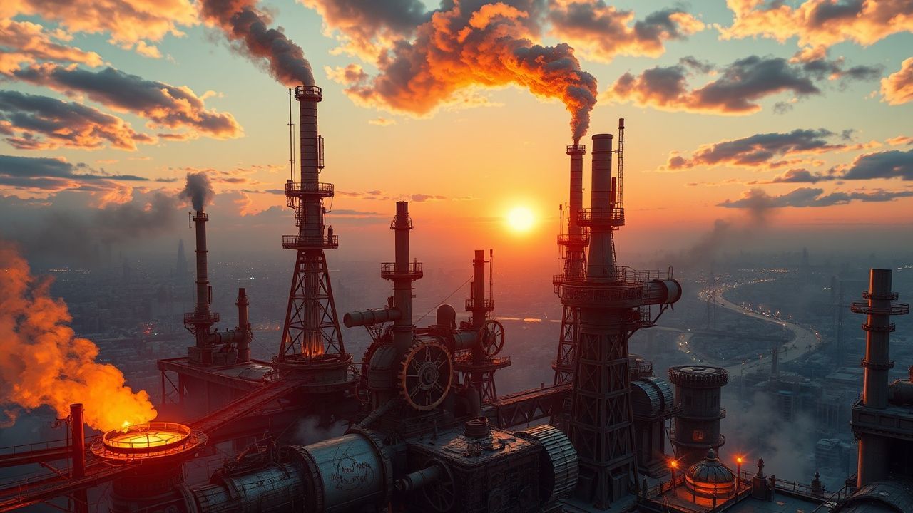 Radiant Steampunk City Brass at Sunset